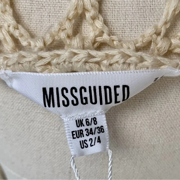 MISSGUIDED Hexagon Stitch Cropped Crochet Sweater in Natural Beige